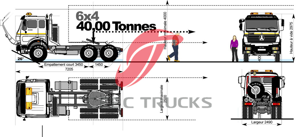 beiben 6x4 model 2534 tractor trucks drawing