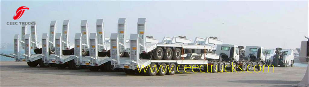 3 Axle low bed semitrailer packed for shipment