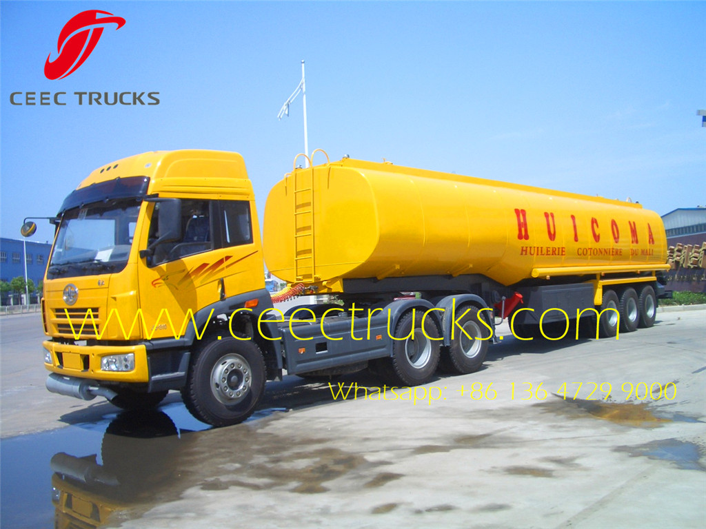 FAW brand prime mover and fuel tanker semitrailer