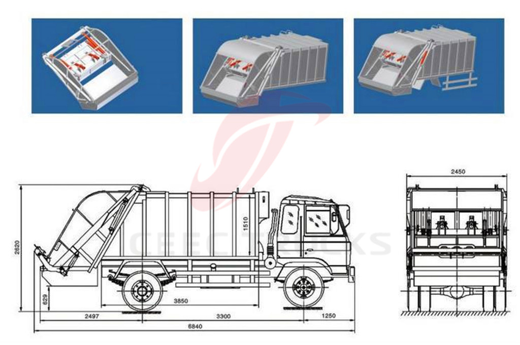 DFAC 4 CBM compactor garbage truck drawing dimension