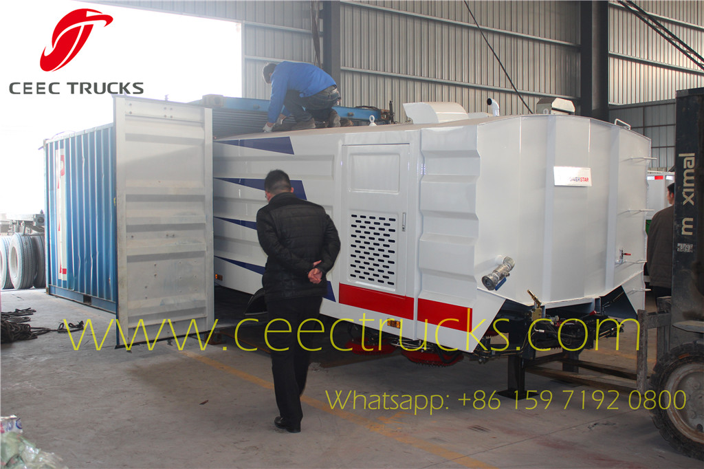 Container delivery for all CEEC produced road sweeper superstructure