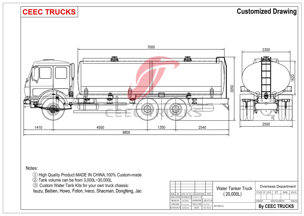 Iveco 20cbm tanker truck Technical drawing