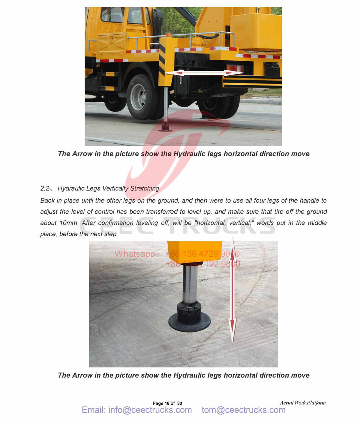 CEEC aerial platform truck hydraulic legs