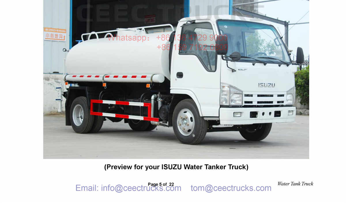 Philippines--ISUZU mini 5000L water tanker truck manual