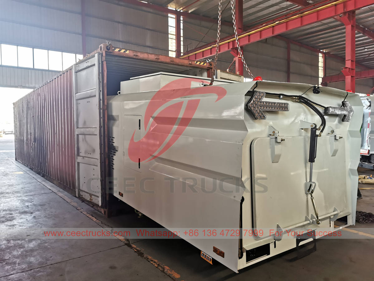 stainless steel road sweeper superstructure loaded in container
