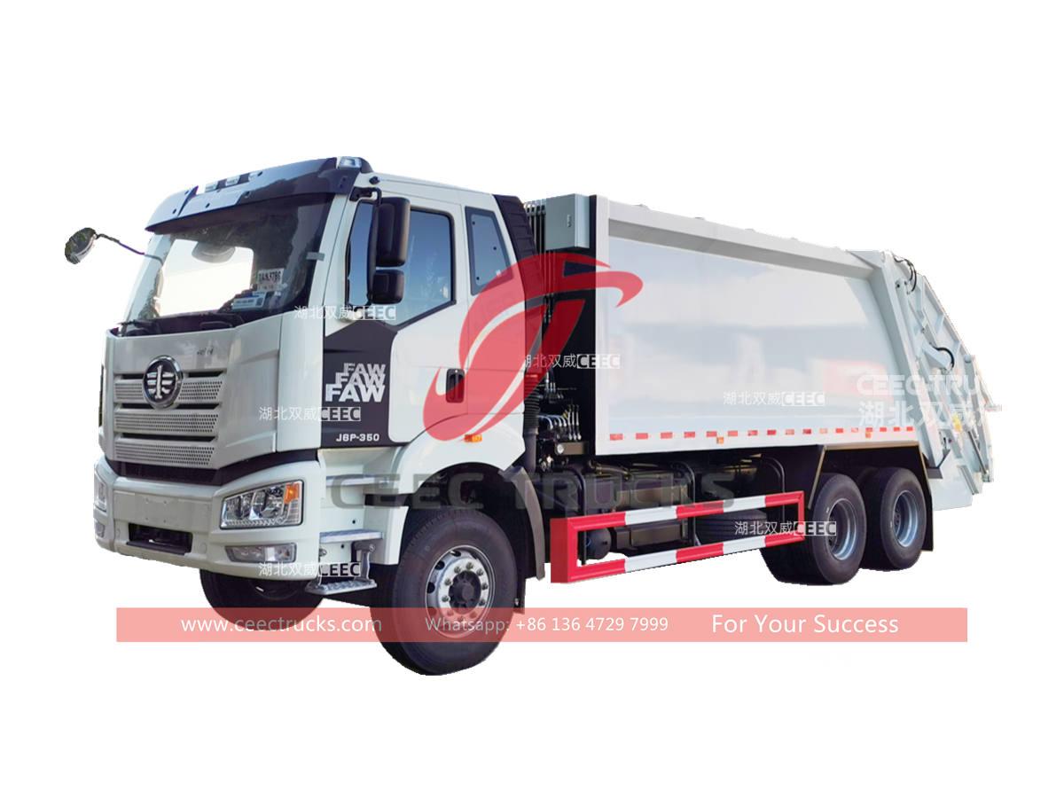 FAW 10 wheeler 20CBM rear load garbage truck for sale