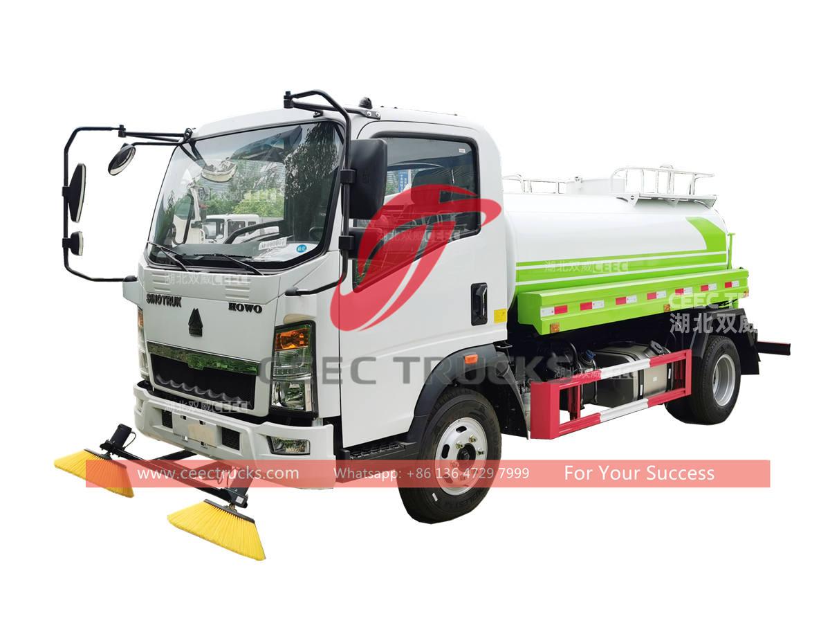 HOWO 5CBM water tank truck with sweeping brushes