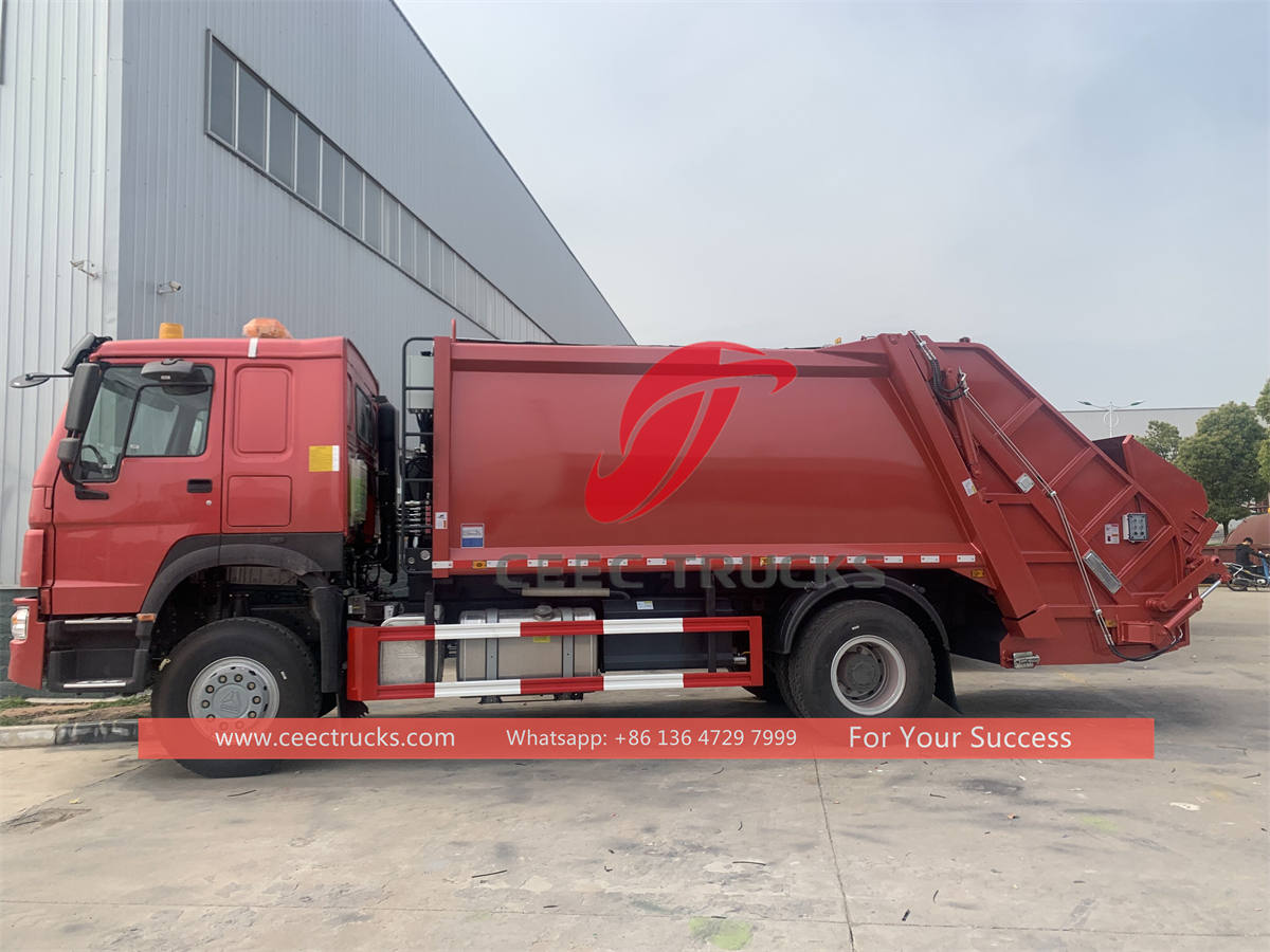 HOWO 290HP 12CBM back loading refuse collection truck for sale