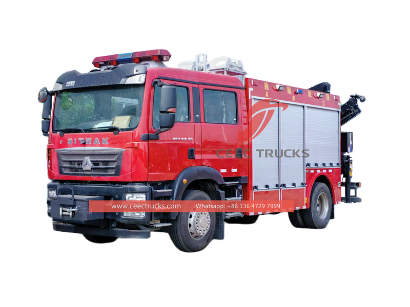 Howo fire rescue vehicle with 8 tons crane and 12m emergency lighting