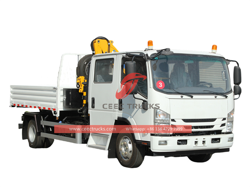ISUZU NPR double cabin truck with folding crane&nbsp;