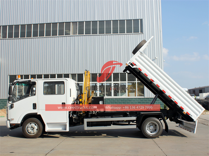 ISUZU NPR double cabin truck with folding crane&nbsp;