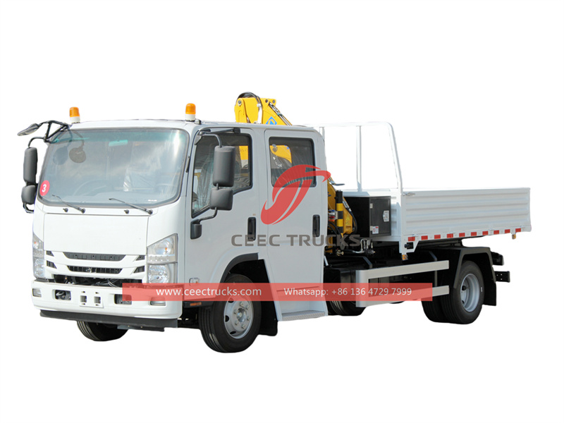 Isuzu NPR double cabin lorry with crane truck