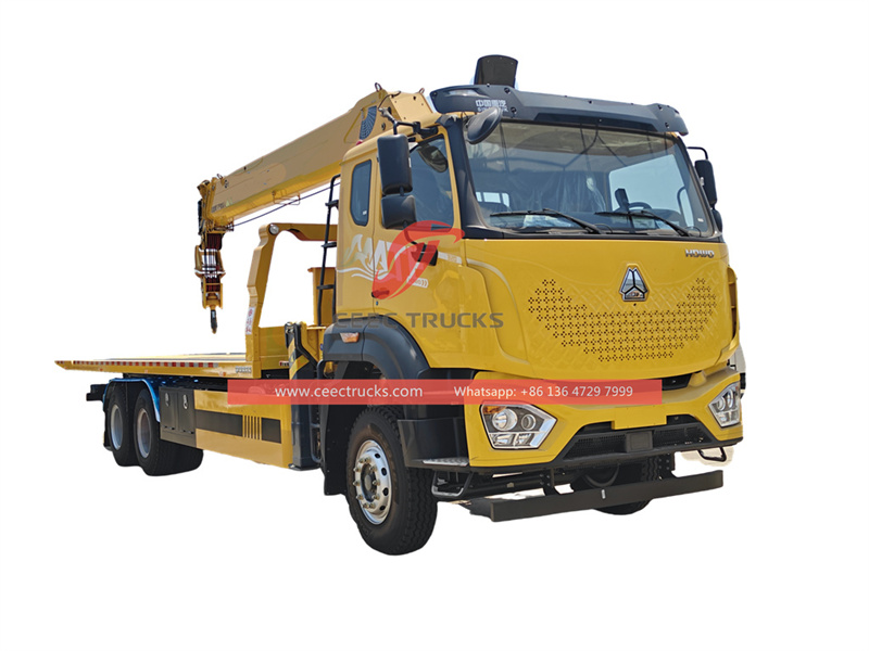 Howo wrecker tow truck with 8T telescopic crane&nbsp;