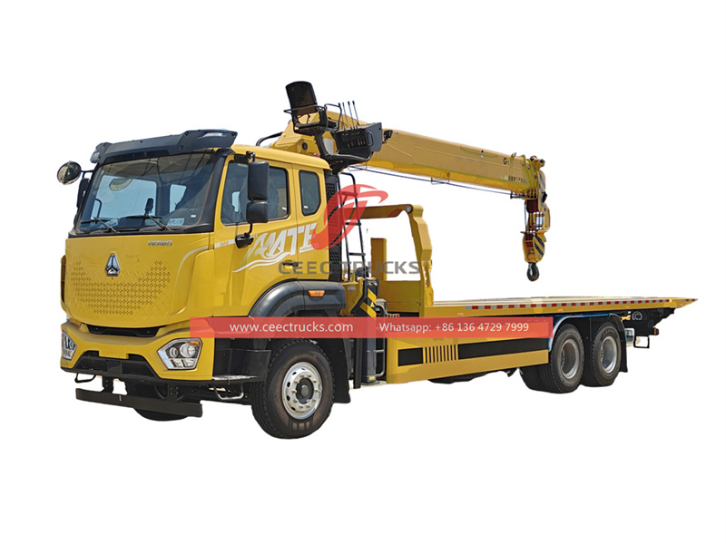 Howo wrecker tow truck with 8T telescopic crane&nbsp;