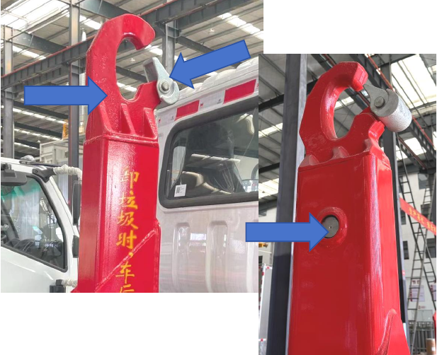 High-strength forged material garb hook, with an added (cast part) gravity self-locking device.