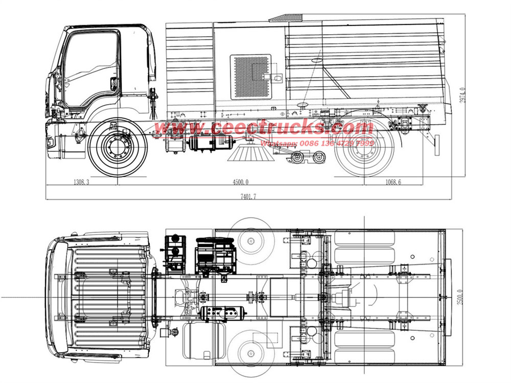 Technical drawing for ISUZU GIGA 4X sweeper jetting truck Technical drawing for ISUZU GIGA 4X sweeper jetting truck