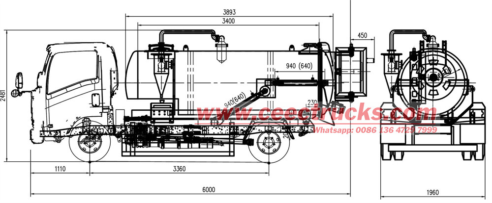 Isuzu vacuum sewer jetting truck technical drawing Isuzu vacuum sewer jetting truck technical drawing