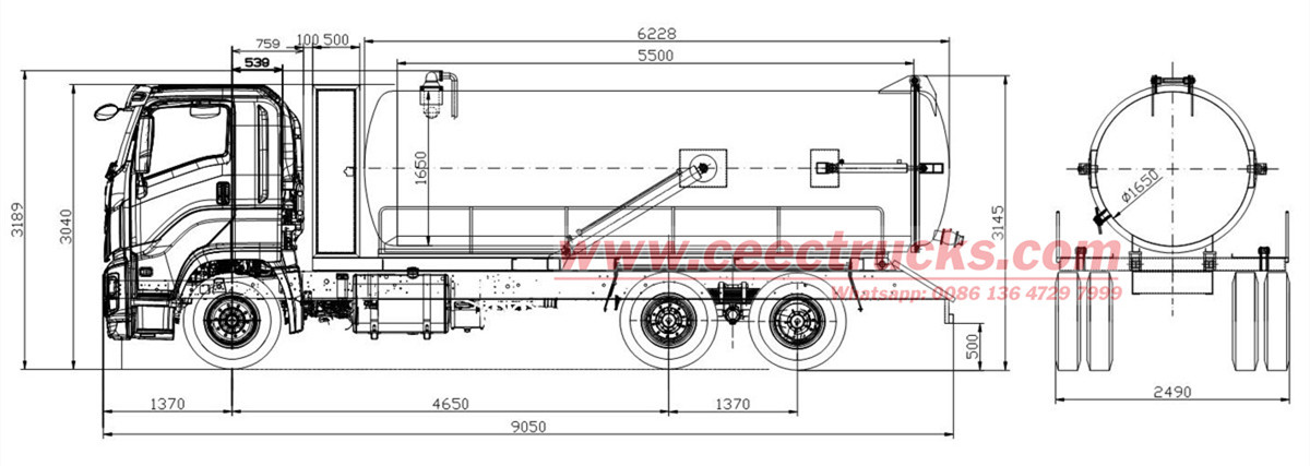 Technical drawing for ISUZU GIGA 12000L cesspit emptier Technical drawing for ISUZU GIGA 12000L cesspit emptier