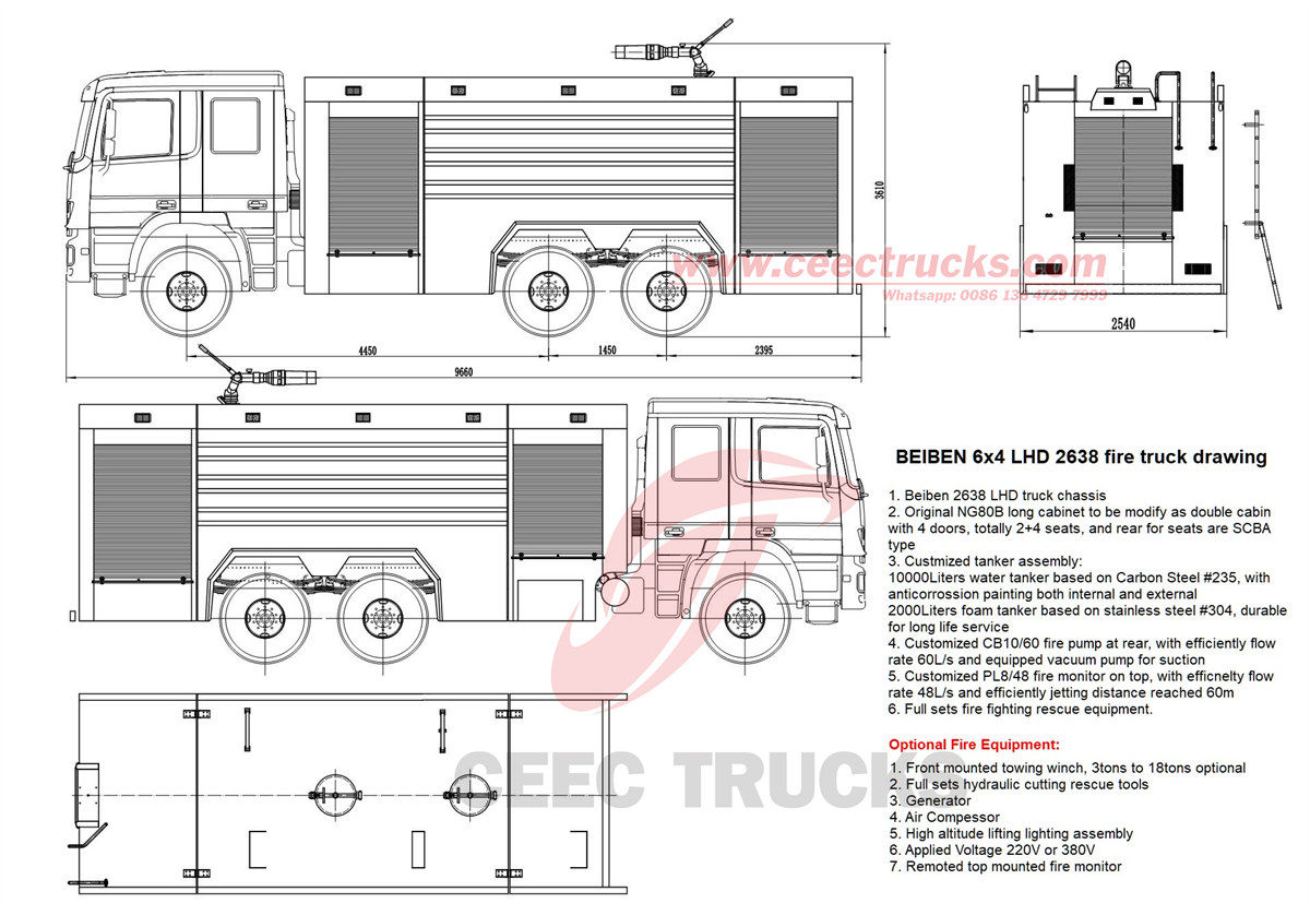BEIBEN 12000L foam pump fire truck drawing
