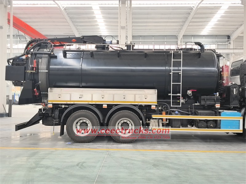 Isuzu vacuum truck with jetter side view