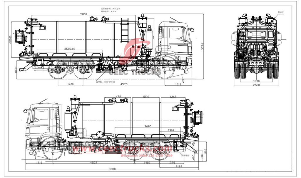 Technical drawing for ISUZU GIGA combined suction jetting truck Technical drawing for ISUZU GIGA combined suction jetting truck