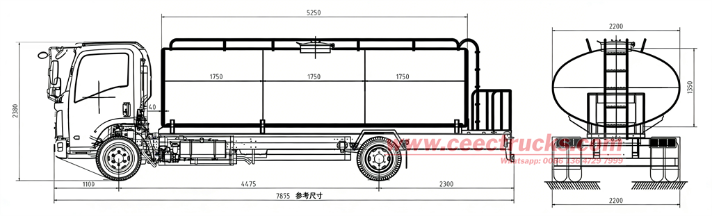 Howo 10cbm water bowser truck drawing