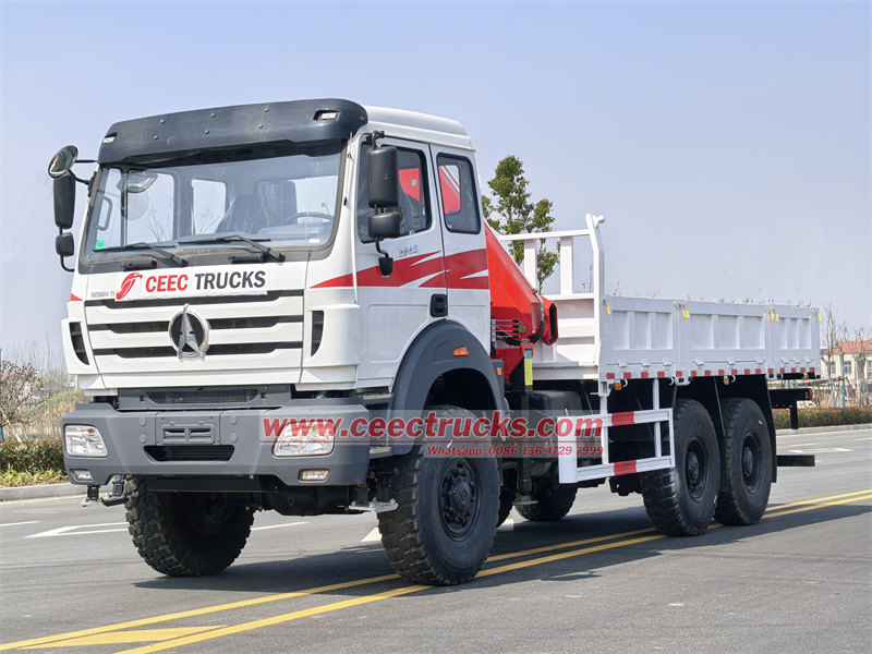 Beiben 6x6 truck with 4 ton knuckle crane