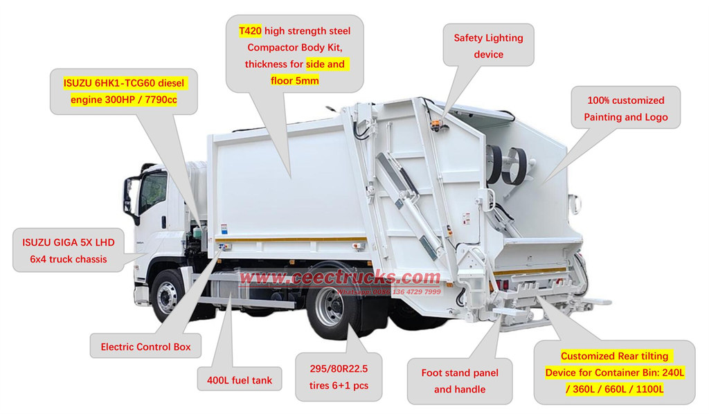 ISUZU 6HK1 300HP euro design garbage truck