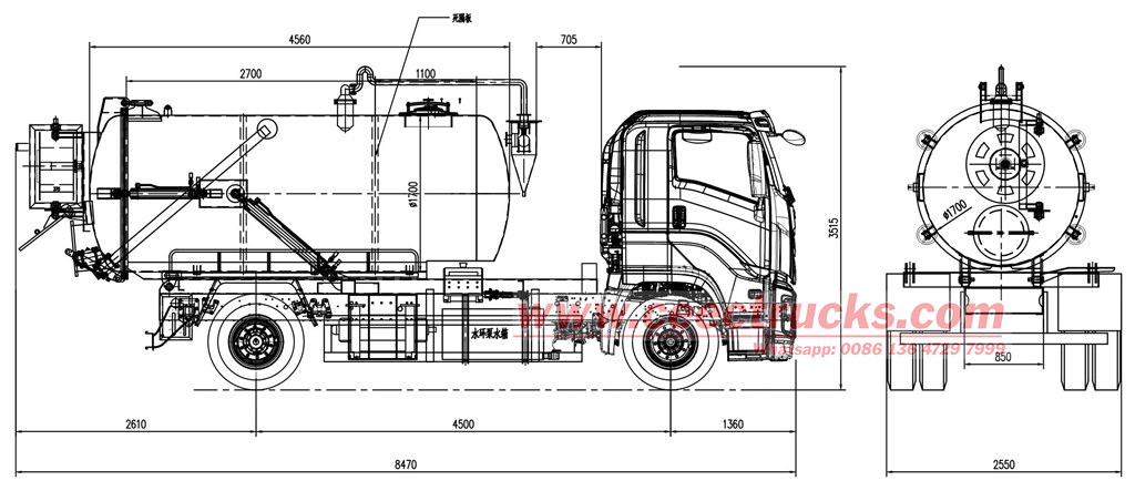 ISUZU combined vacuum suction truck drawing