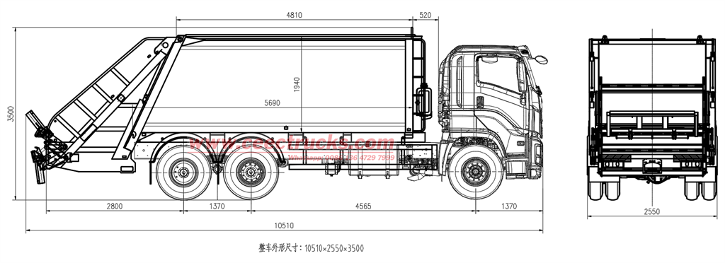 HOWO RHD refuse compactor truck drawing