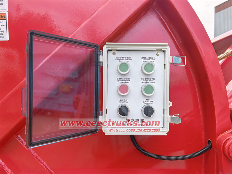 Electric control box at rear hopper