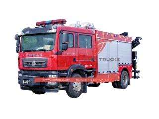Howo fire rescue vehicle with 5 tons crane and 12m emergency lighting-CEEC Trucks