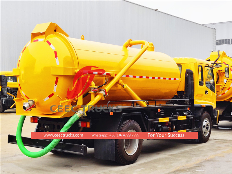 How do Liquid sewage trucks discharge the waste?